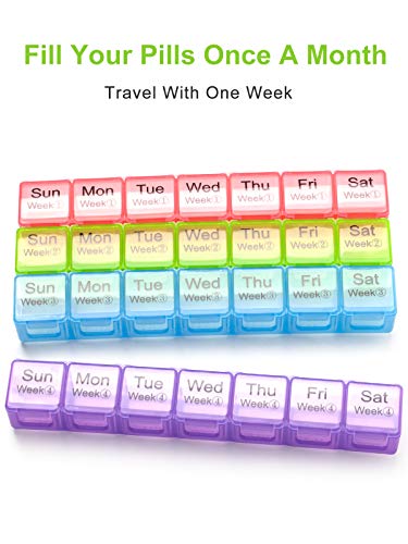 Large Monthly Pill Organizer 28 Day Medication Organizer Storage by Week,Extra Large Compartments Dust-Proof Pill Case Medication Reminder Travel Container for Vitamins/Fish Oil/Supplements