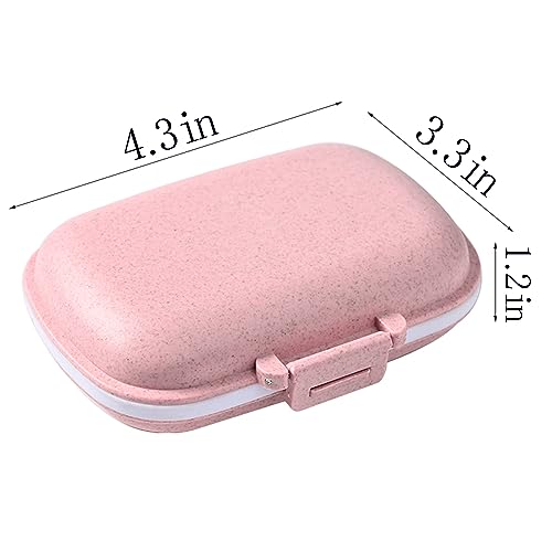 TULLWCY Daily Pill Organizer, 8 Compartments Portable Pill Case, Pill Box to Hold Vitamins, Cod Liver Oil, Pink