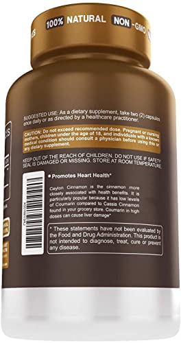 Premium Ceylon Cinnamon Capsules - Effective Cinnamon Pills for Enhanced Well-Being - 1500mg Ceylon Cinnamon Supplement Supports Daily Health- 120 Vegetarian Capsules