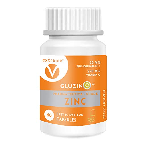 GluzinC Immune Power Combo of 25MG Pharmaceutical Grade Zinc Plus 270MG Vitamin C (60 Vegetarian Capsules)