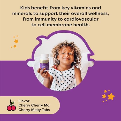Renzo's Picky Eater Kids Multivitamin with Iron, Dissolvable Multivitamin for Kids, Sugar Free Cherry Flavored (60 Melty Tabs)