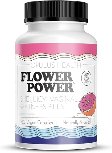 Flower Power ‘She Juicy’ Supplement for Vaginal Health | Slippery Elm Bark | Feminine Care for Women - Made in USA - 60 ct Vegan