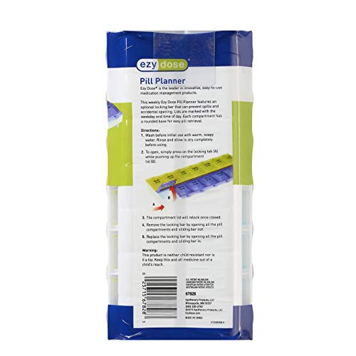 EZY DOSE (14-Day) AM/PM Pill Planner, Medicine Case, Vitamin Organizer Box, 2X-Large Locking Compartments to Secure Prescription Medication and Prevent Accidental Spilling, Color May Vary