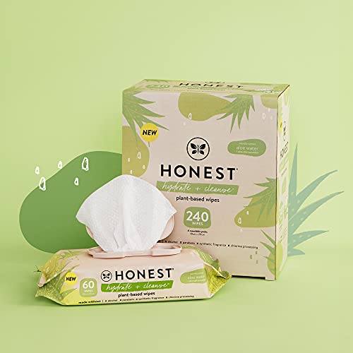 The Honest Company Hydrate + Cleanse Benefit Wipes | Cleansing Multi-Tasking Wipes | 100% Plant-Based, Hypoallergenic | Aloe + Cucumber, 240 Count