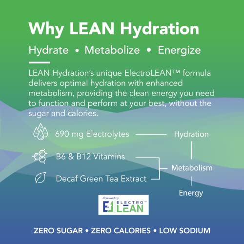 LEAN Hydration Daily Electrolyte Hydration Packets Drink Mix | Hydrate – Metabolize – Energize | Zero Calories, Zero Sugar plus Vitamins, Minerals & Green Tea Extract | 16 ct (Pineapple Mango)