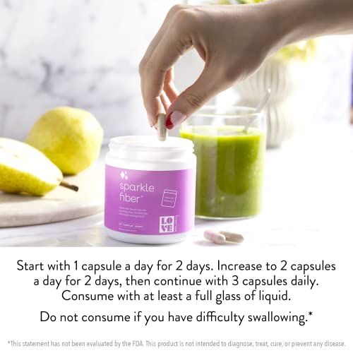 Love Wellness Sparkle Fiber | Fiber Supplement with Digestive Enzymes | Greens Superfood Powder & Psyllium Husk Powder | Promotes Gut Health for Women | Regularity & Bloating Relief | 90 Count