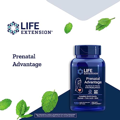 Life Extension Prenatal Advantage Supplement – Comprehensive Prenatal Vitamin for Pregnant Women - Complete Multivitamin for Healthy Brain with DHA - Non-GMO, Gluten-Free -120 Softgels