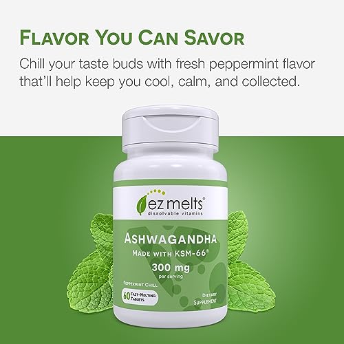 EZ Melts Dissolvable KSM-66 Ashwagandha®, 300 mg, Sugar-Free, Stress, Sleep and Mood Support Supplement, 30-Day Supply