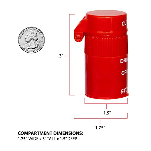 Ezy Dose Pill Crusher, Cutter and Grinder, Crushes Pills, Vitamins, Tablets, Stainless Steel Blade, Removable Drinking Cup, Red