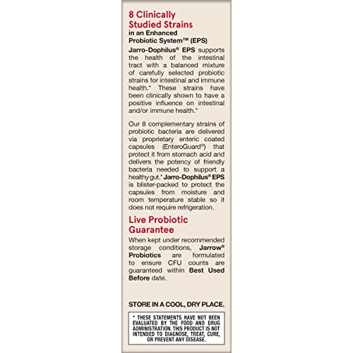 Jarrow Formulas Jarro-Dophilus EPS Gut Rescue Probiotics 50 Billion CFU with 8 Clinically-Studied Strains, Dietary Supplement for Gut Health Support, 30 Veggie Capsules, 30 Day Supply