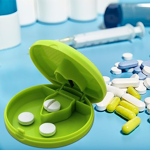 Pill Cutter, Pill Splitter Pill Cutter for Small or Large Pills, Vitamins, Tablets, Stainless Steel Blade, Includes Storage Container (Green)