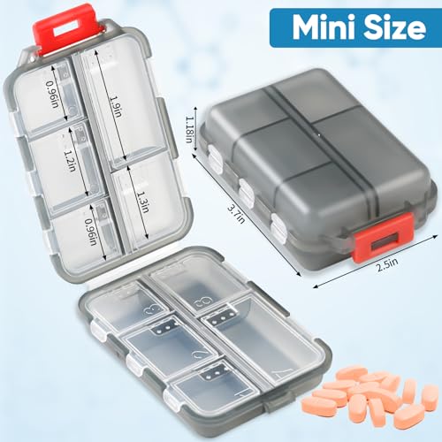4 Pack Travel Pill Organizer Small Pill Case Pocket Pill Box Portable Medicine Organizer Box with Lables and Pill Cutter (Multi-Color)