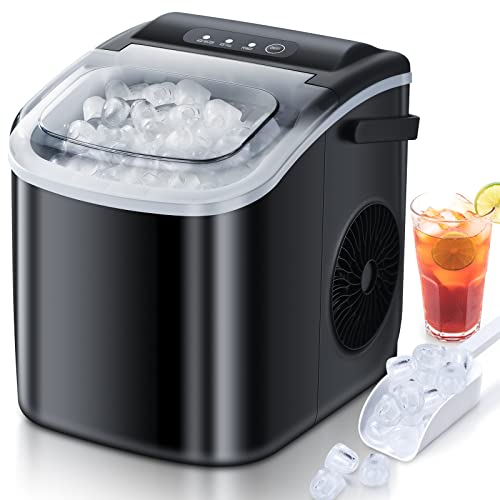 Countertop Ice Maker 6 Mins 9 Bullet Ice, 26.5lbs/24Hrs, Portable Ice Maker Machine with Self-Cleaning, Bags, Ice Scoop, and Basket, for Home/Kitchen/Office/Party