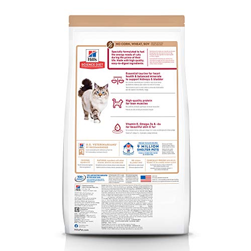 Hill's Science Diet Adult No Corn, Wheat or Soy Dry Cat Food, Chicken Recipe, 15 lb. Bag
