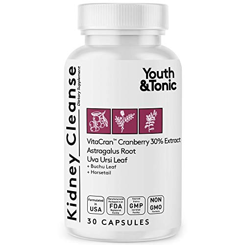 Youth & Tonic Kidney Cleanse Detox for Residual Metabolic Waste & Excess Body Water for Urinary Tract & Bladder Health 30 Capsules