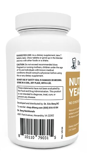 Dr. Berg Nutritional Yeast Tablets โ Natural B12 Added - All 8 B Vitamin Complex โ Organic Vanilla Flavor - 270 Vegan Tablets Dietary Supplements