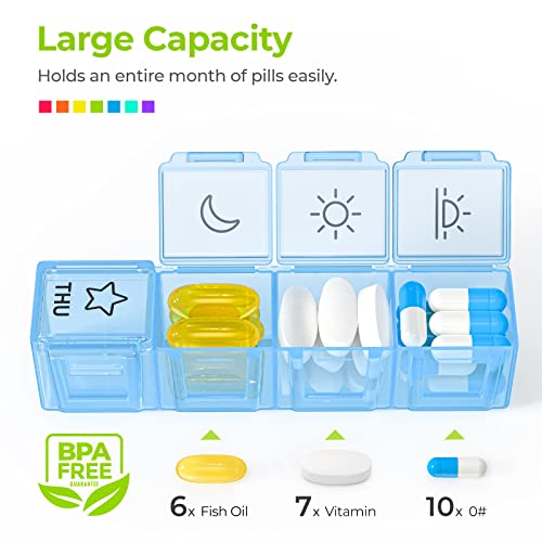 AUVON iMedassist Moisture-Proof Weekly Pill Organizer 4 Times a Day, Large 7 Day Pill Box Portable for Travel with Removable Individual Pill Containers to Hold Vitamins, Supplements and Medication
