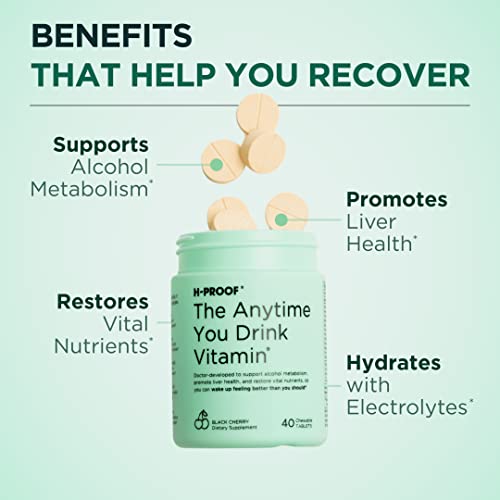 H-PROOF The Anytime You Drink Vitamin for Alcohol Metabolism, Liver Health & Immunity Support with Electrolytes, Antioxidants, Milk Thistle, Vitamins, 40 Chewable Tablets (20 Servings), Tangerine