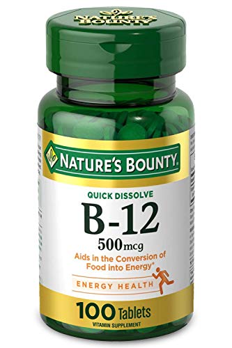 Nature's Bounty Vitamin B12, Supports Energy Metabolism and Nervous System Health, 500mcg, 100 Quick Dissolve Tablets