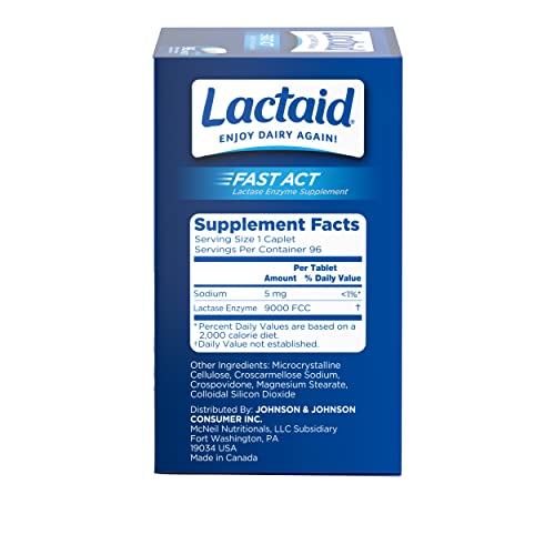 Lactaid Fast Act Lactose Intolerance Relief Caplets with Lactase Enzyme, 96 Count