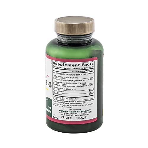 RICHARD CLEMENT MD NUTRITION Hepatika V5-G with L-Glutathione Dietary Supplement for Liver Cleanse Detox & Repair Liver Support Supplement - Milk Thistle Extracts for Digestive Health. 90 Capsule