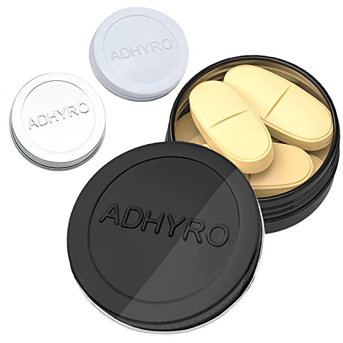 (Clear) ADHYRO Small Pill Case for Purse(3 Pack), Aluminum Portable Pill Box, Single Mini Pill Box Twist On and Off to Hold Vitamins, Fish Oils (Black Silver White)