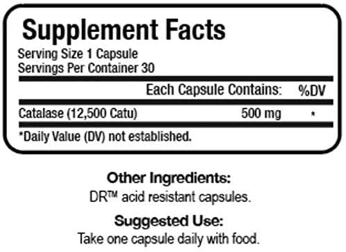 Suzy Cohen Catalase 12,500 Catu Dietary Supplement, Liver Enzyme, Neutralize Hydrogen Peroxide, Supports Healthy Skin, Hair, Blood, Cholesterol, 30 DR Caps