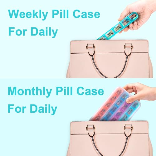 Monthly Pill Organizer 1 Times a Day,Daviky 4 Weekly Pill Organizer,Monthly Pill Box 1 Times a Day Organizer,28 Day Portable Pill Case Organizer,Medicine Organizer for Vitamins and Medication(Rainbow)