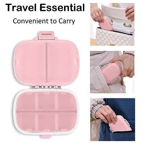 TULLWCY Daily Pill Organizer, 8 Compartments Portable Pill Case, Pill Box to Hold Vitamins, Cod Liver Oil, Pink