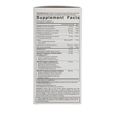 MENOLABS MenoFit - Menopause Supplements for Women - Menopause + Perimenopause Relief for Hot Flashes and Hormone Support with Probiotics - 60 Herbal Capsules