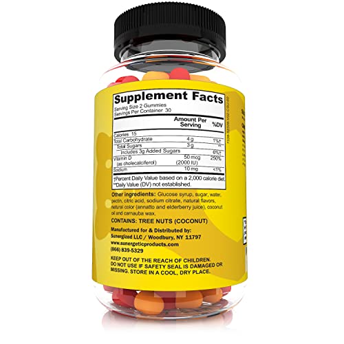 Premium Vitamin D3 Gummies – Powerful Vitamin D Gummies to Support Healthy Bones, Mood & Immune System – 2000 IU of Vitamin D3 per Serving – 60 D3 Gummies