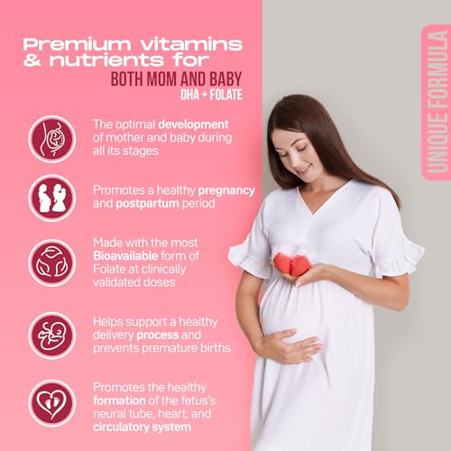YOU'RE NATURAL Prenatal and Postnatal Vitamins for Women with Folate, DHA, Probiotics, Iron, Myo Inositol, Biotin, D3, B12 to Support Fetal Development, Pregnancy Must Have. 30 Day Supply