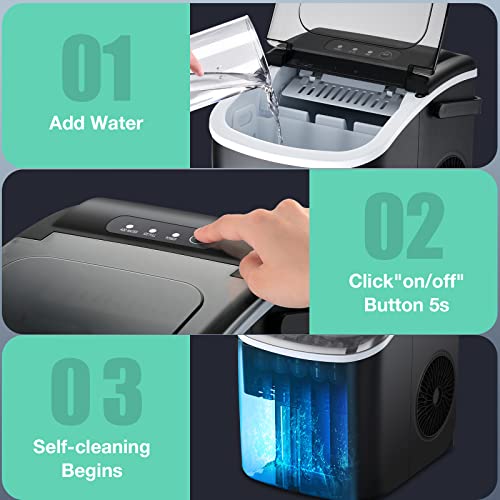 Countertop Ice Maker 6 Mins 9 Bullet Ice, 26.5lbs/24Hrs, Portable Ice Maker Machine with Self-Cleaning, Bags, Ice Scoop, and Basket, for Home/Kitchen/Office/Party