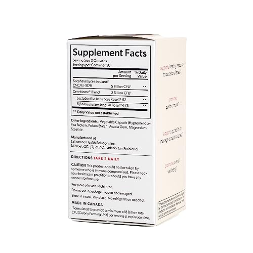 LiiV Mood Probiotics for Digestive Health & Occasional Stress Support - 3-in-1 Daily Probiotic Blend 8 Billion CFU Whole Body Wellness S. boulardii Supplement for Women & Men - 60 Capsules