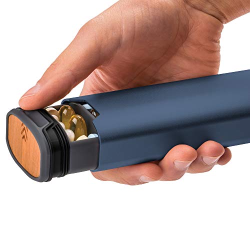 HigherHuman 7 Day Weekly Pill Organizer by mbarc - Premium Stylish Aluminum and Wood Large Capacity Pill Box for Supplements, Pills, Vitamins and Medicine.