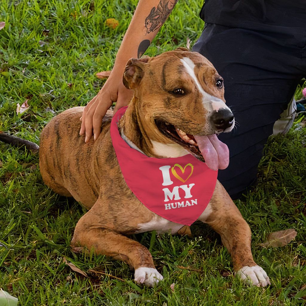 I Love My Human Pet Bandana - Text Design Dog Bandana - Heart Pet Scarf