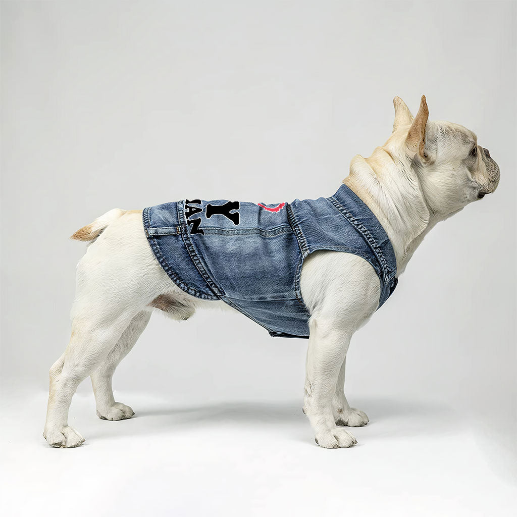 I Love My Human Dog Denim Vest - Text Design Dog Denim Jacket - Heart Dog Clothing