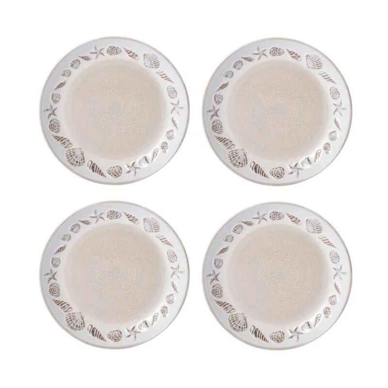 Coastal Charm Stoneware Dinnerware Set, 16-Piece, Seashore Embossed