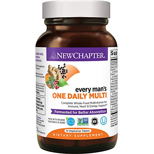 New Chapter Men's Multivitamin for Immune, Stress, Heart + Energy Support with 20 Fermented Nutrients - Every Man's One Daily, Gentle on The Stomach - 72 ct