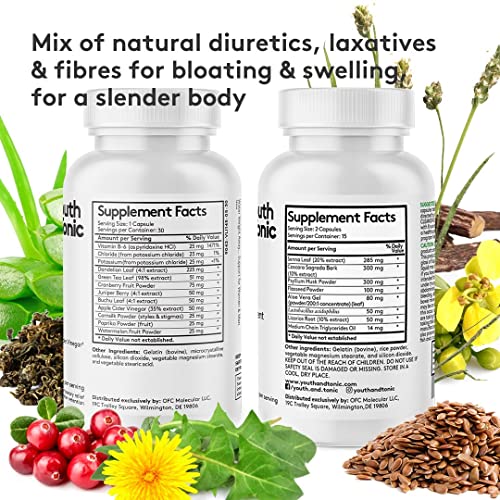 Youth & Tonic 15 Day Cleanse and Detox as Triple Action Diet Pills for Loss of Waste and Body Water Away and Energy Focus Metabolism for Women & Men