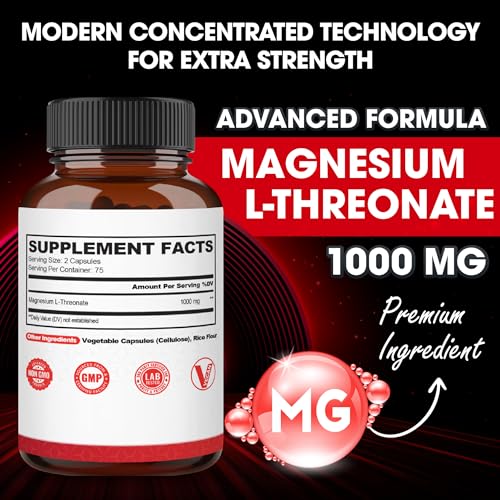 1000 mg Magnesium L-Threonate Supplement - 150 Pills - Strength Concentrated Formula for Comfortable Mind, Brain Health, Focus & Cognitive Support - Gluten-free, Non-GMO
