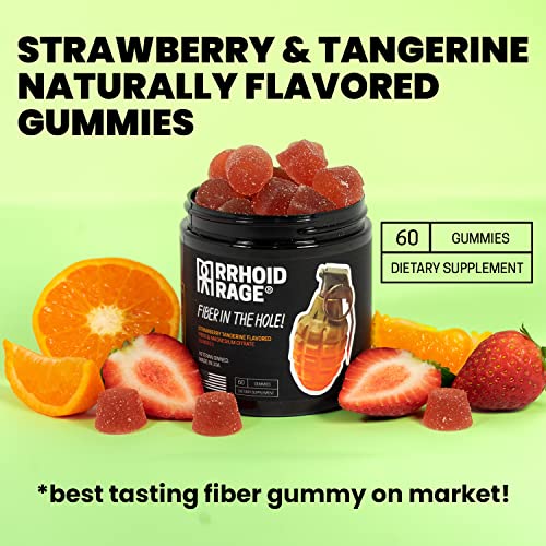 Rrhoid Rage - Fiber and Magnesium Gummies, Supports Digestive Health, Relieves Constipation, Helps Prevent Hemorrhoids, Has Both Soluble and Insoluble Fiber, Made in USA, 60 ct (1)