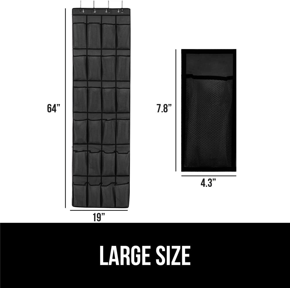Gorilla Grip Slip Resistant Breathable Space Saving Mesh Large 24 Pocket Shoe Organizer, Up to 40 Pounds, Over the Door, Sturdy Closet Storage Rack Hangs on Closets for Shoes, Sneakers, Black