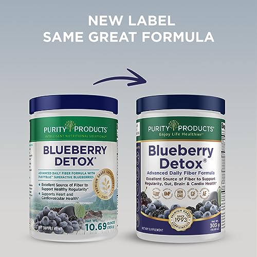 Purity Products Advanced Blueberry Detox Daily Fiber Formula Featuring PurityBlue Organic Wild Blueberries - A Full 6 Grams of Detoxifying, Regularity Promoting Prebiotic Fiber - 30 Servings