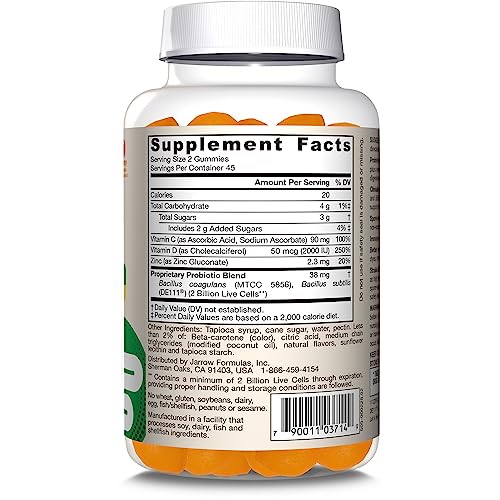 Jarrow Formulas Probiotic + Immune 2 Billion CFU With 2 Clinically-Studied Strains, Vitamins C, D & Zinc, Dietary Supplement for Digestive and Immune Support, 90 Orange-Flavored Gummies, 45 Day Supply