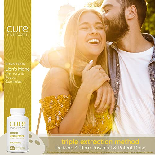 CURE MUSHROOMS Lion's Mane Gummies - Organic Mushroom Supplement - Supports Brain Function, Memory & Focus - Delicious Fruit Gummy