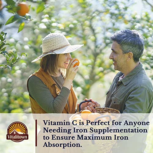 Vitalitown Iron 65 mg, Carbonyl Iron with 250 mg Vitamin C for Enhanced Absorption, Blood Builder & Energy Support for Iron Deficiency & Anemia, Less Constipation, No Gluten, Non-GMO, 60 Vegan Tablets