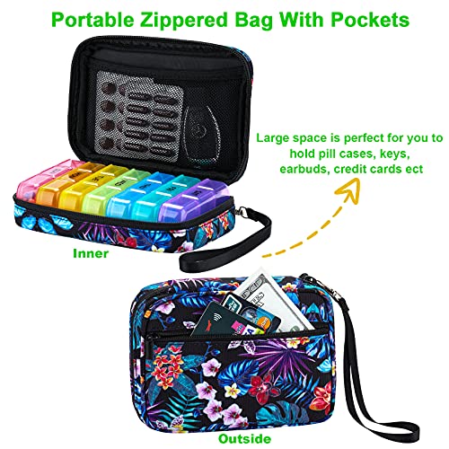 Weekly Pill Organizer 3 Times a Day with Travel Bag, Tnvee Large Portable Travel Medicine Box Case for Vitamin/Fish Oil/Pills/Supplements (Palm)