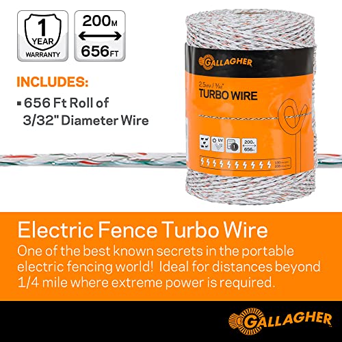 Gallagher Electric Fence Turbo Wire | 9 Mixed Metal Strands for 40x More Conductivity and Extreme Power | Ideal for Long Portable Fences | UV, Rust Resistant | 3/32" Diameter Turbowire | 656 Foot