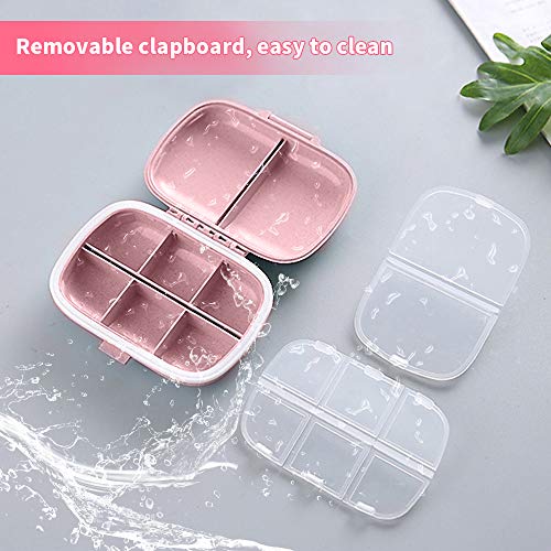 Travel Pill Organizer, Portable 8 Compartments Small Pill Case Daily Pill Box to Hold Vitamins, Cod Liver Oil, Medicine for Pocket Purse (Pink)